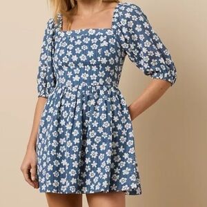 American Eagle Outfitters Puff Sleeve Mini Dress Blue Floral